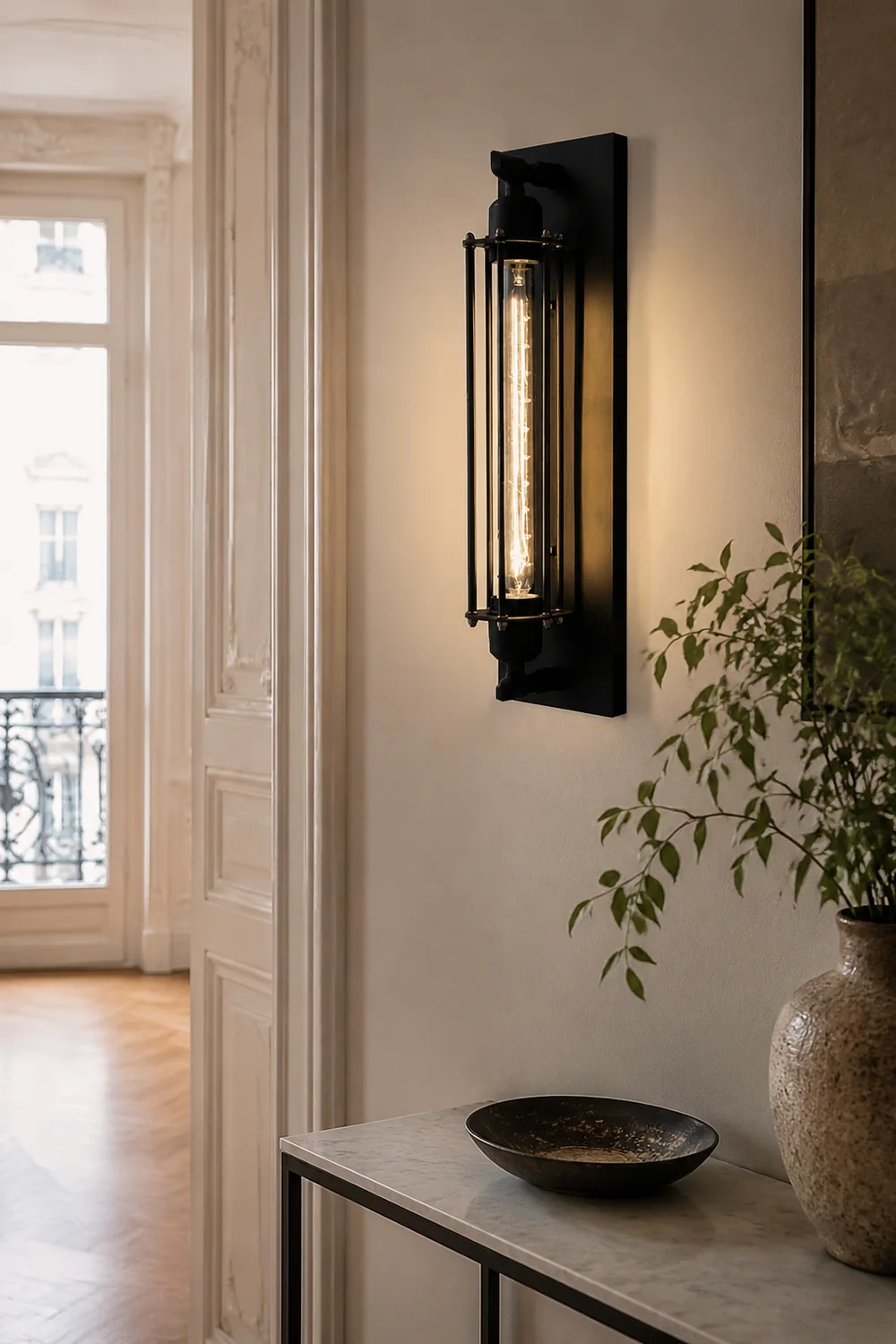 Orr Industial Rectangular Metal/Glass Wall Lamp, Black - Lumpaz
