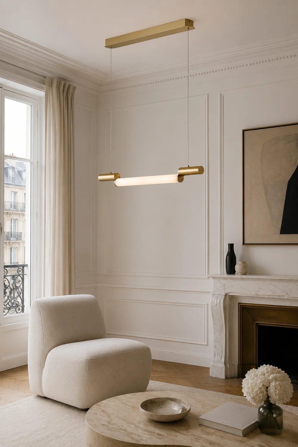Edge Minimalist Linear Aluminium/PVC Pendant Light, Gold - Lumpaz
