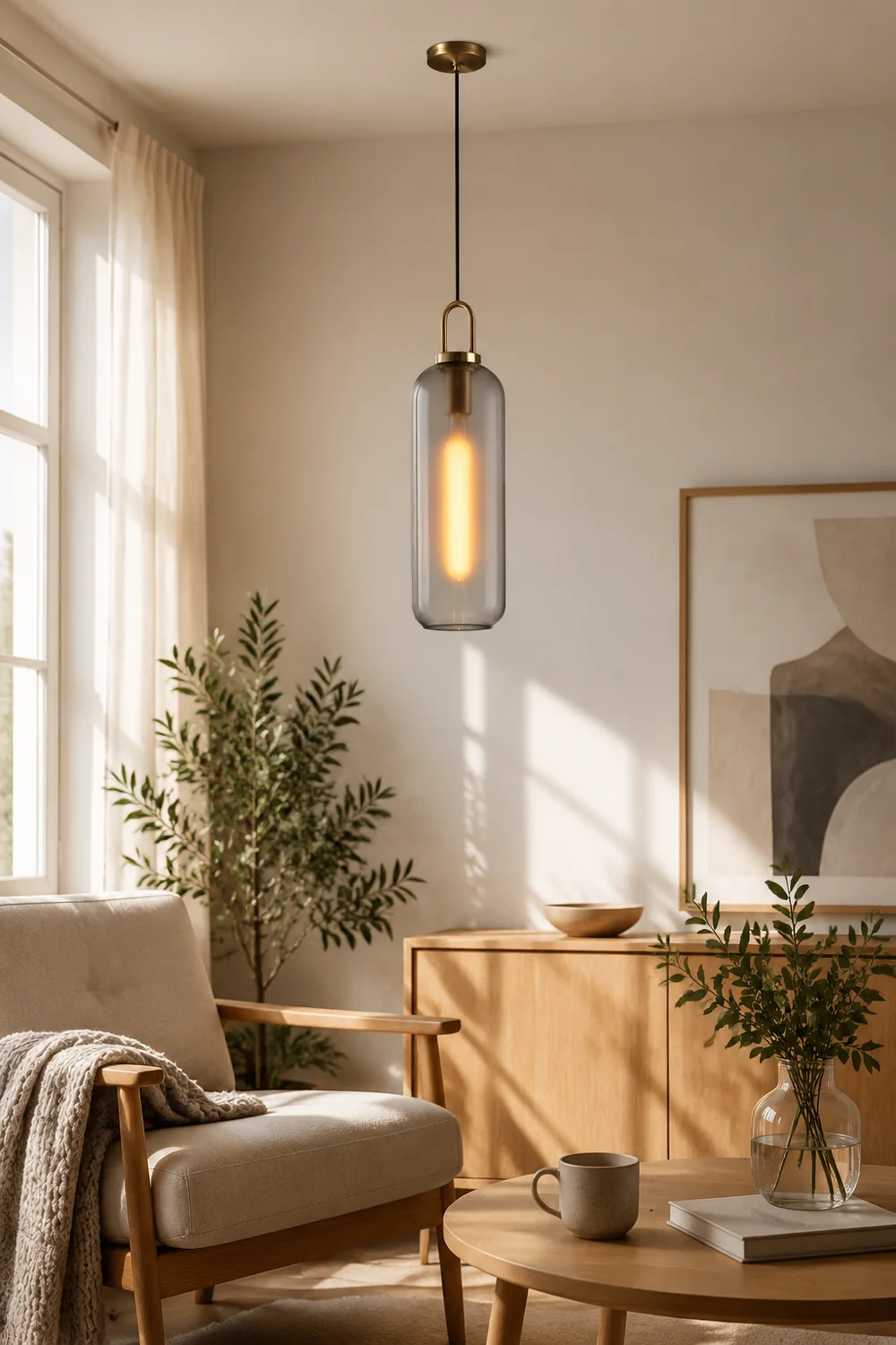 Hailie Clear& Glass Cylinder Pendant Light, 2 Color - Lumpaz