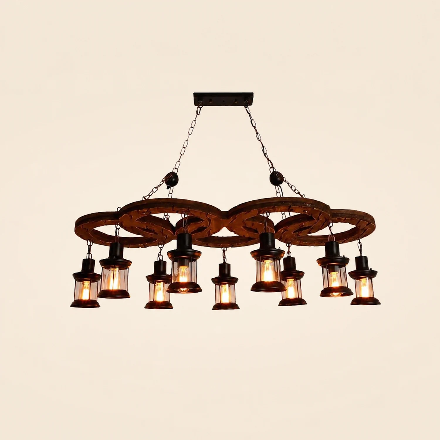 Austin Vintage 5 Ring Metal/Wood Pendant Light, Walnut - Lumpaz