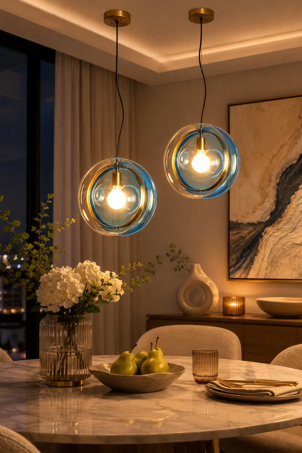 Hailie Art Round Glass Pendant Light, Metal&Glass, 6 Color - Lumpaz