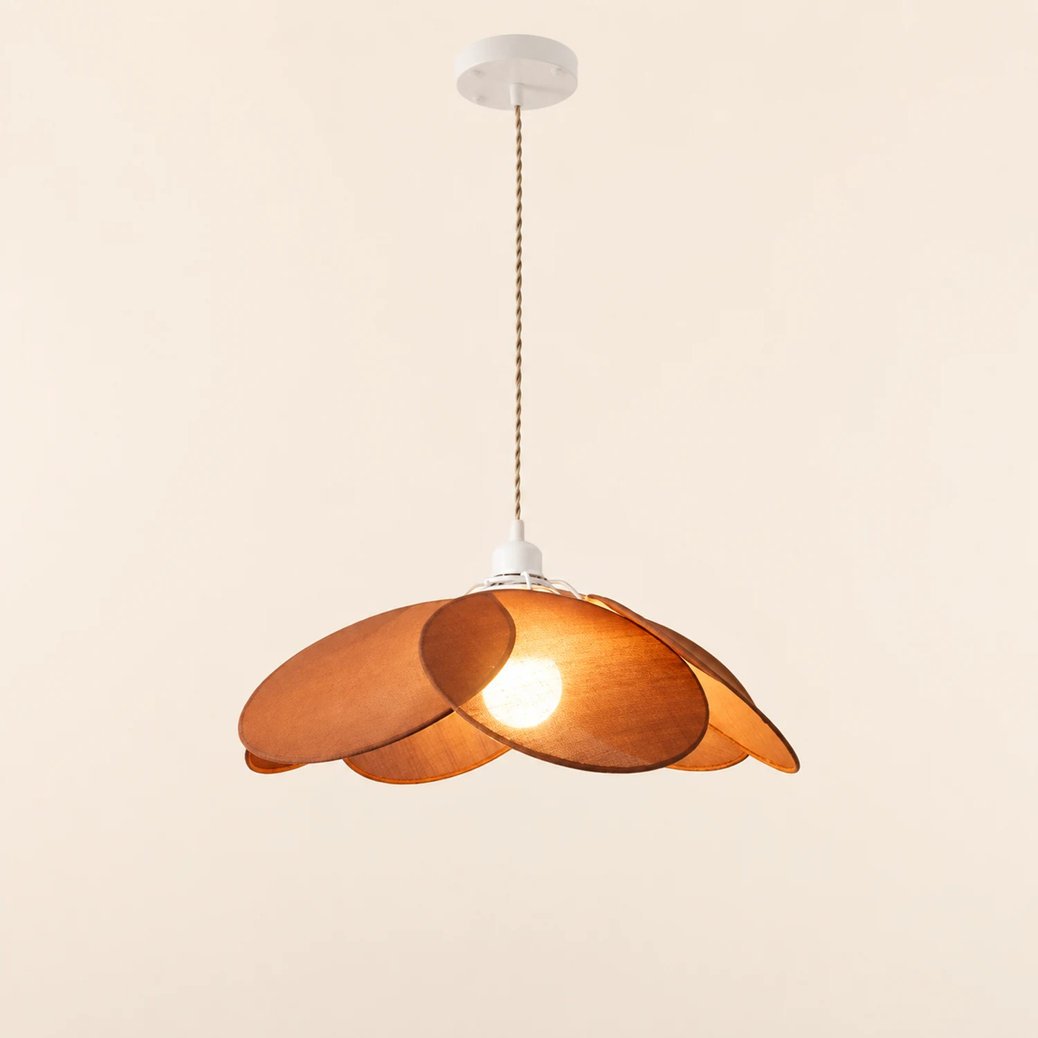 Renée Minimalist Fabric Flower Pendant Light, Orange/Brown/Beige - Lumpaz