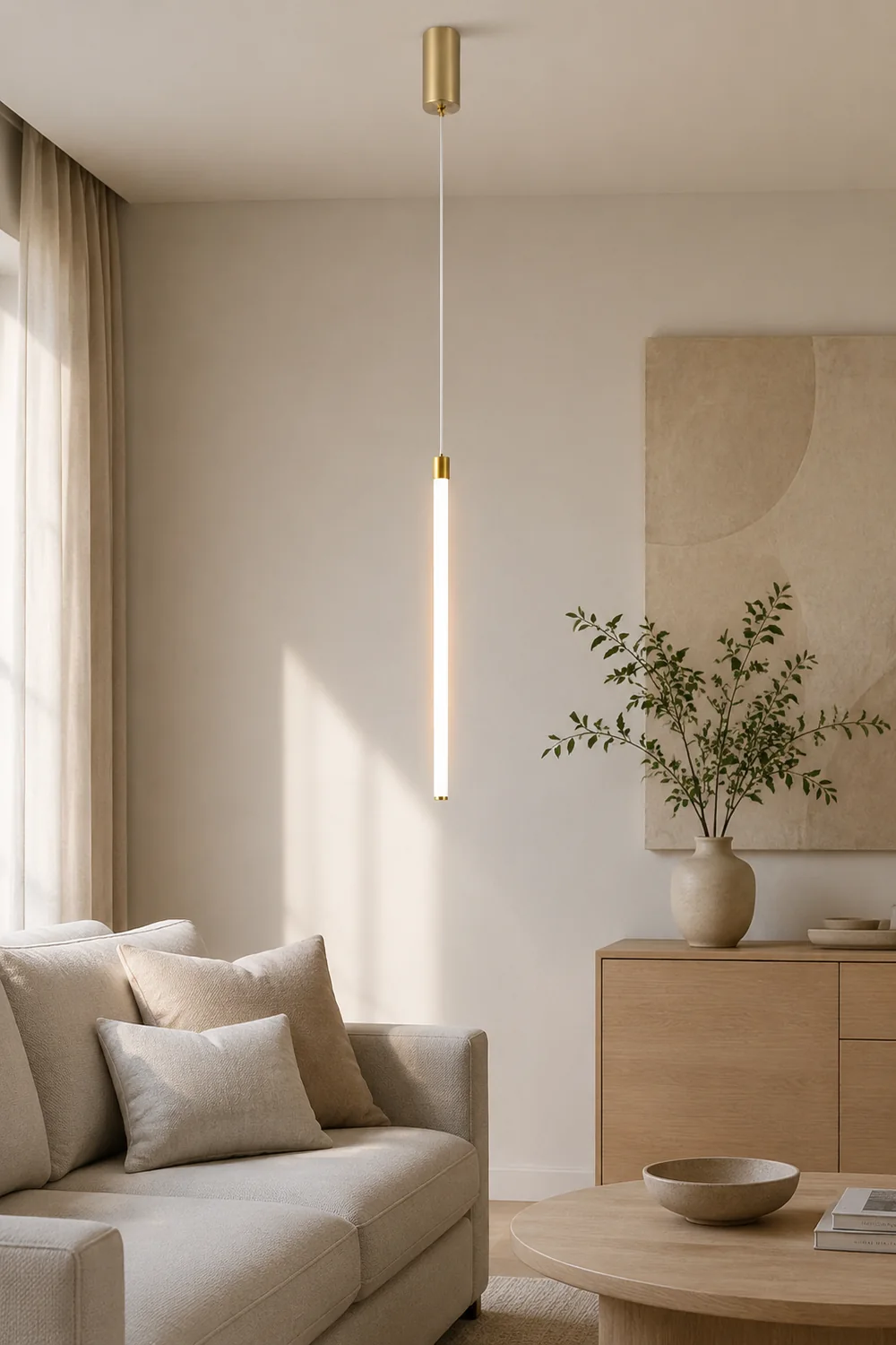 Edge Pendant Light Linear Modern/Minimalist, Acrylic, White, Living Room - Lumpaz