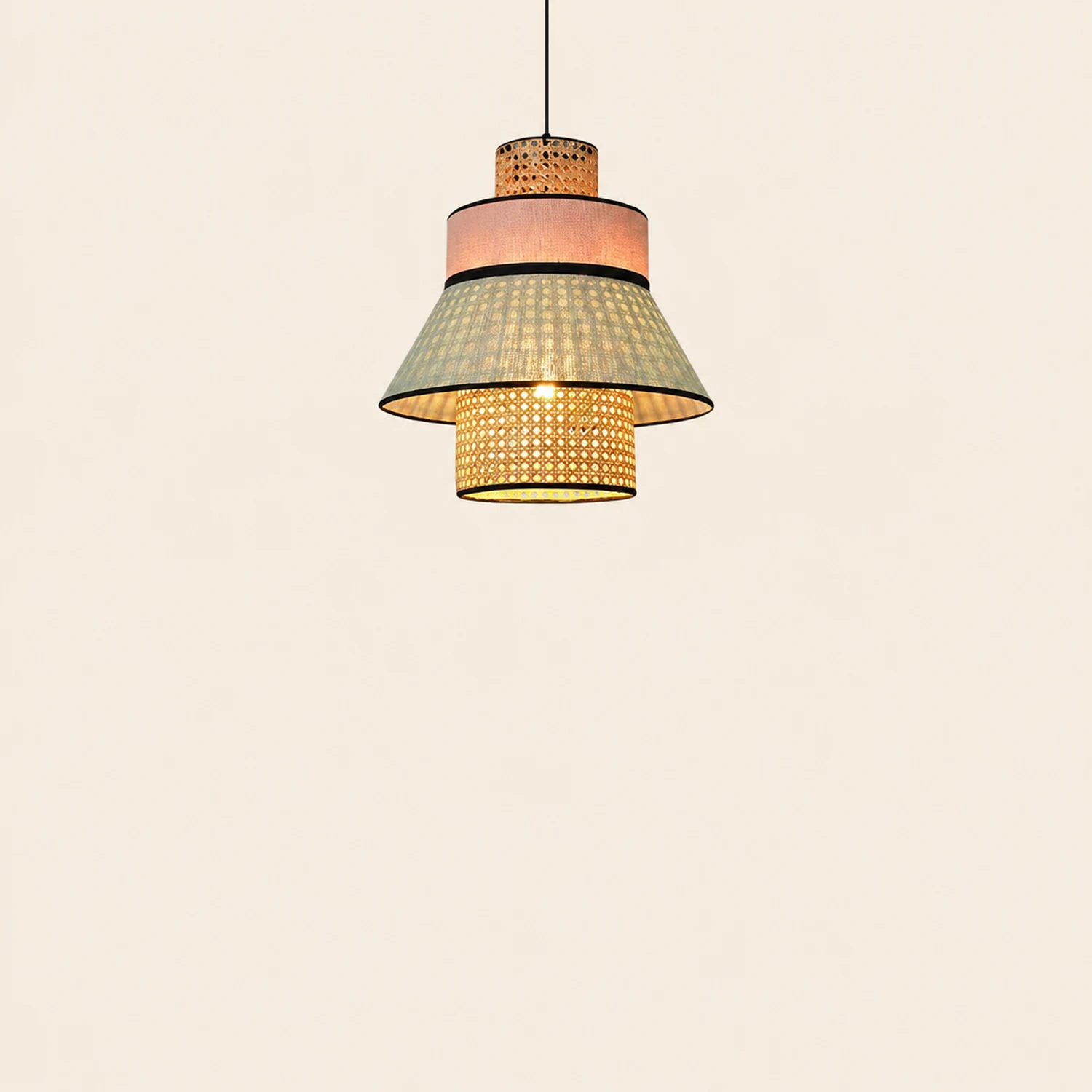 Ritta Farmhouse Fabric/Rattan Pendant Light, 2 Style - Lumpaz