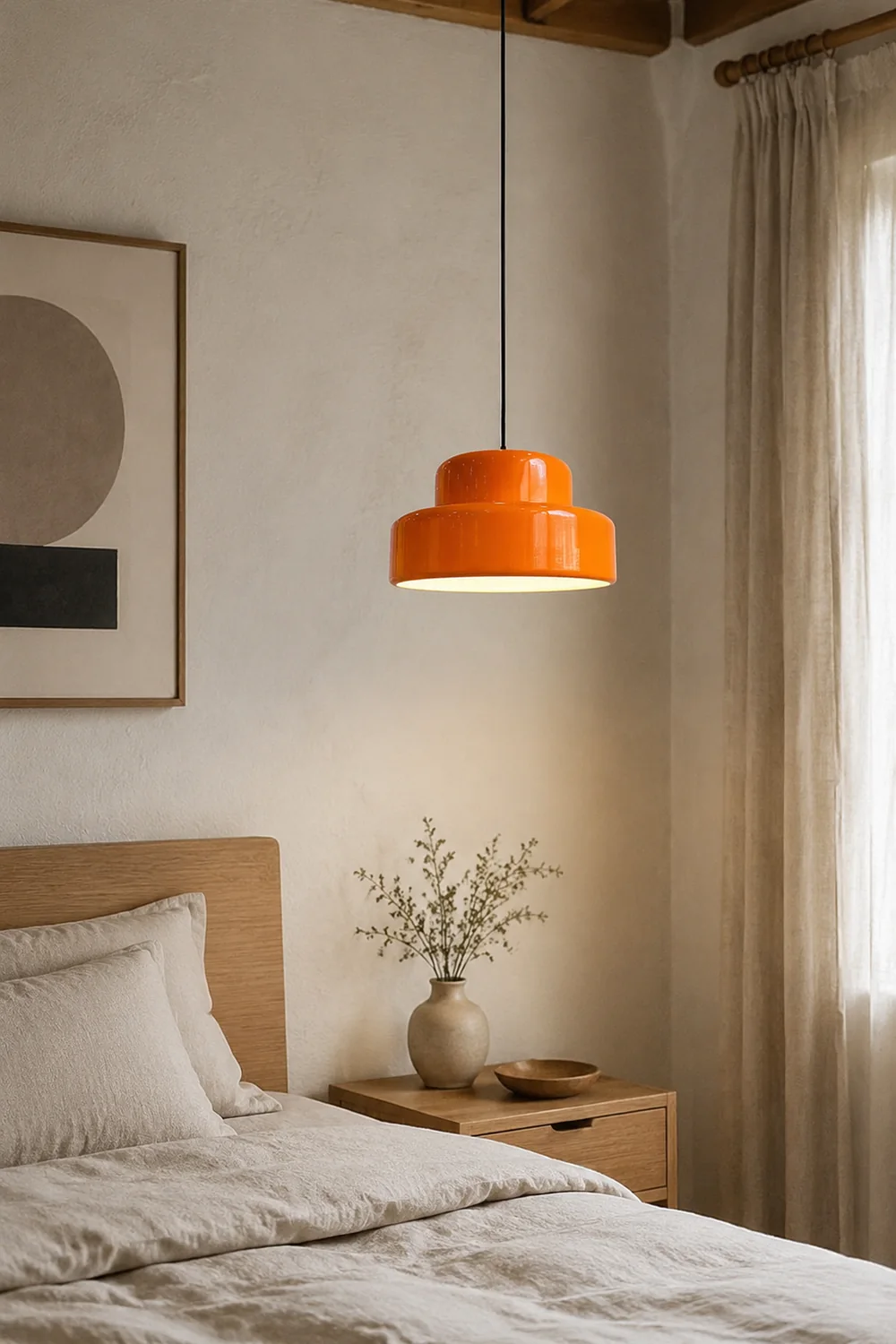 Leilani Single Head Vintage Cosy Pendant Light Orange Metal Dining Room - Lumpaz