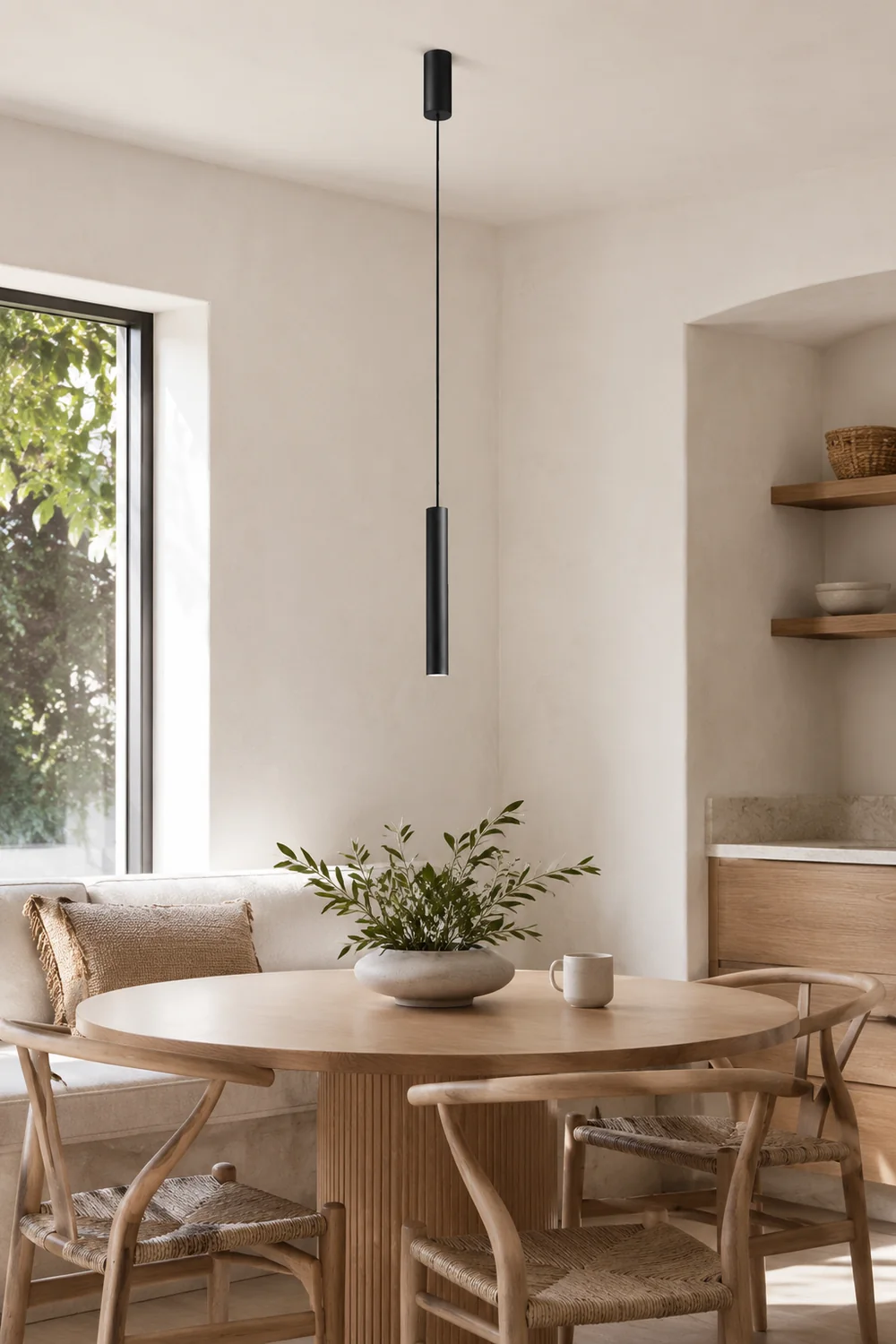 Edge Minimalist Cylinder Black Pendant Light, 9"/11" - Lumpaz