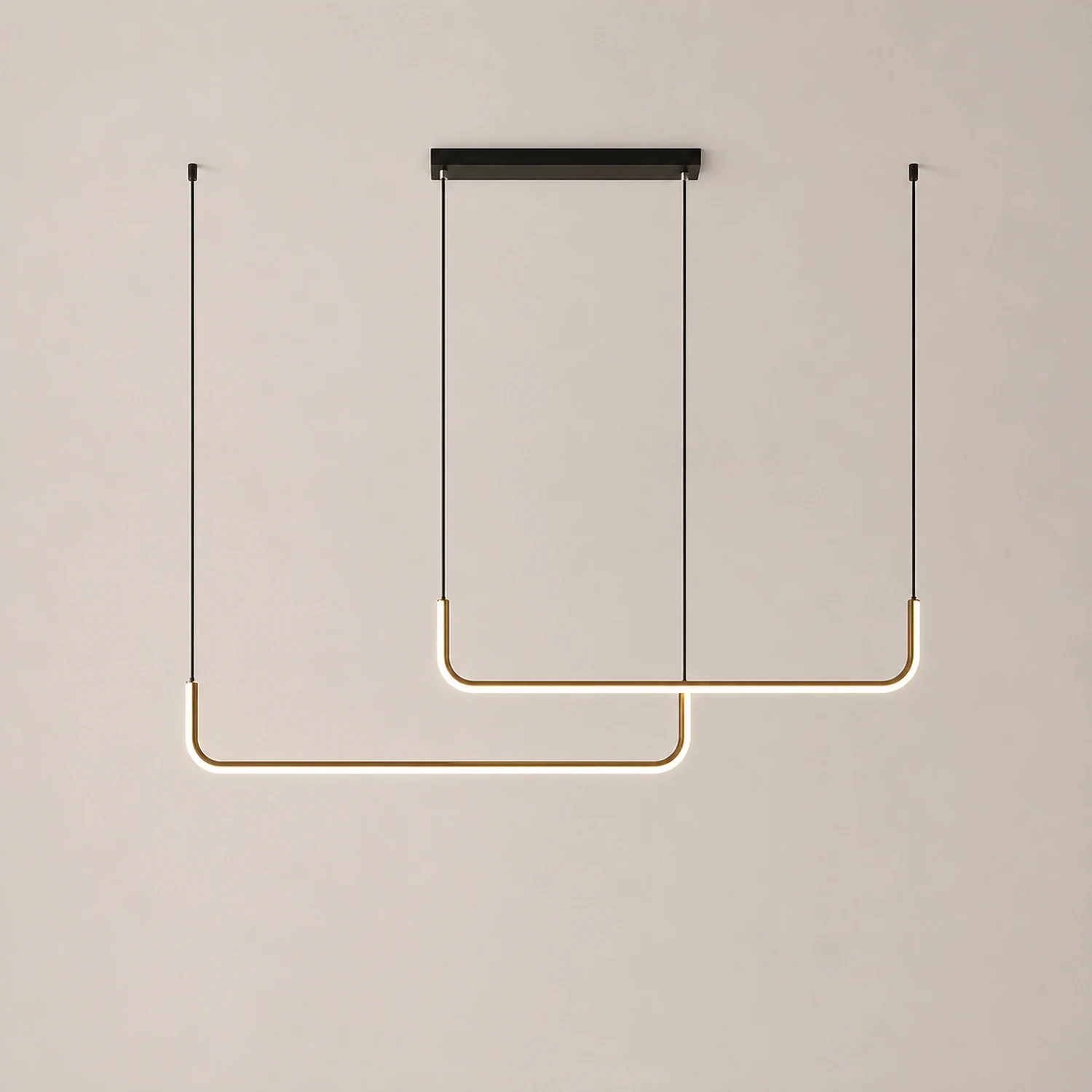 Edge Modern Linear Pendant Light Double Frame, Black/Gold - Lumpaz