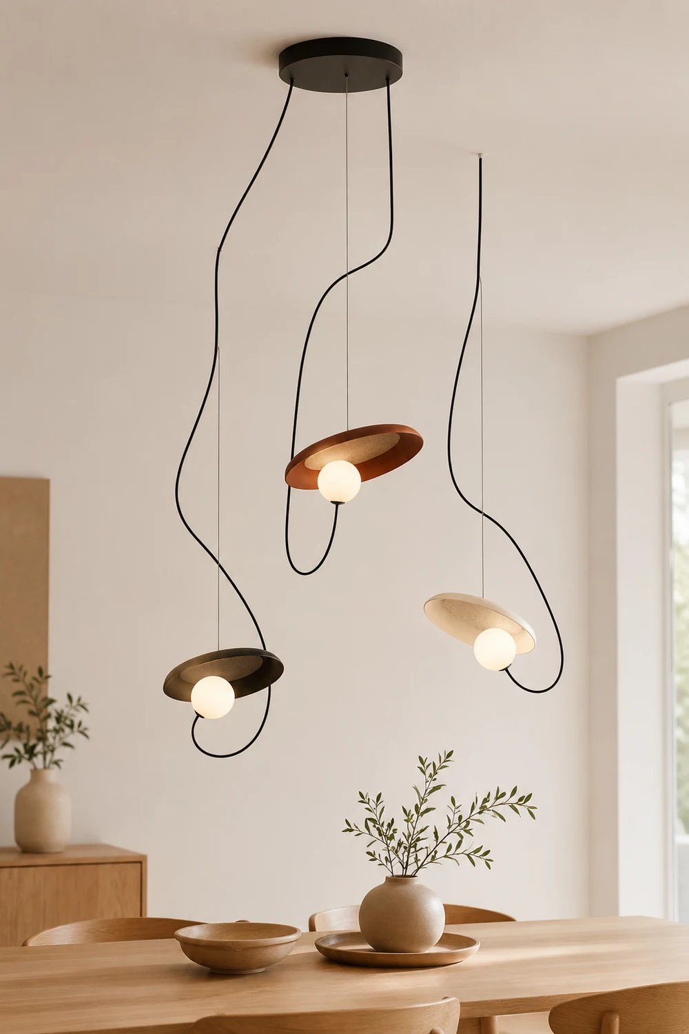 Avi Pendant Lights Stylish Art Deco, Black/White/Copper, Living Room - Lumpaz