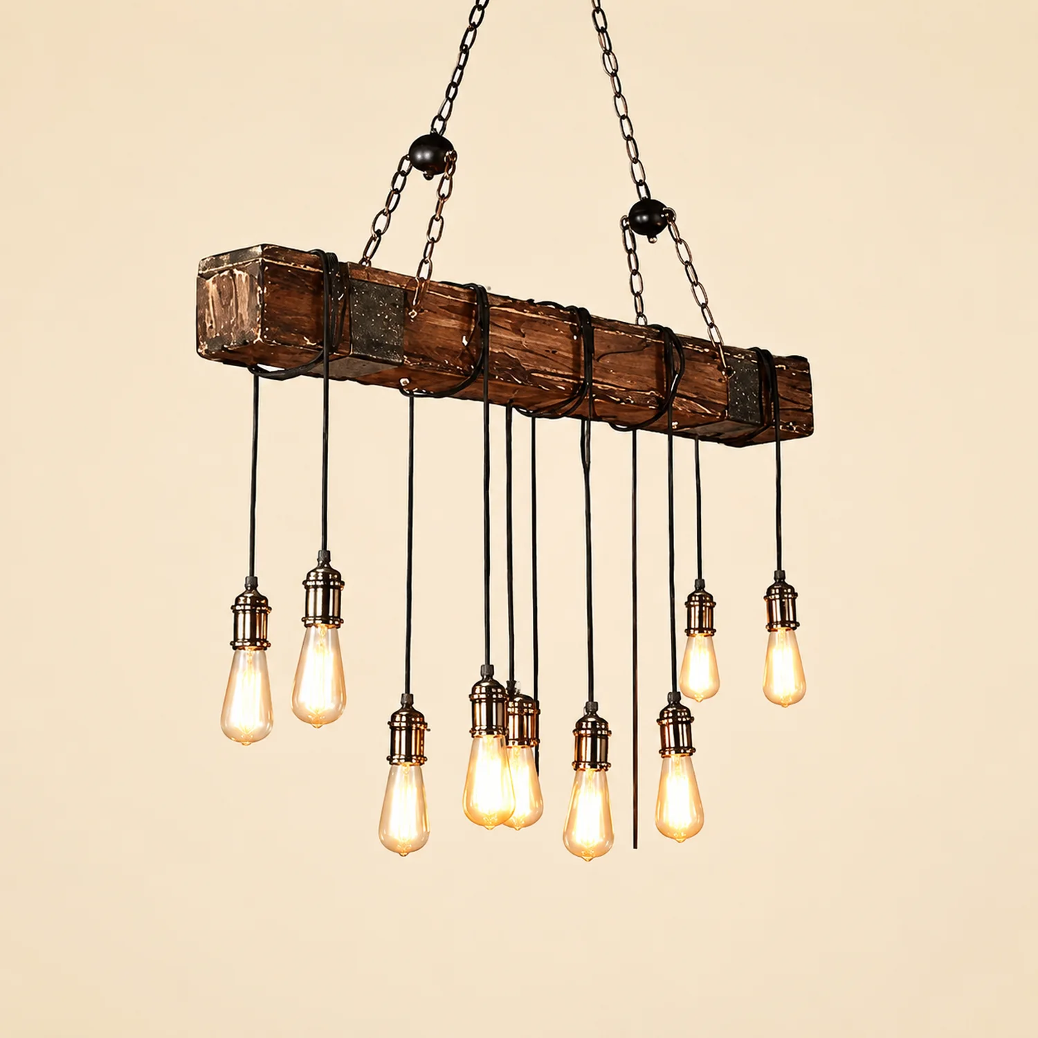Austin Vintage Industrial Rectangular Wood Pendant Light Wood/Black - Lumpaz