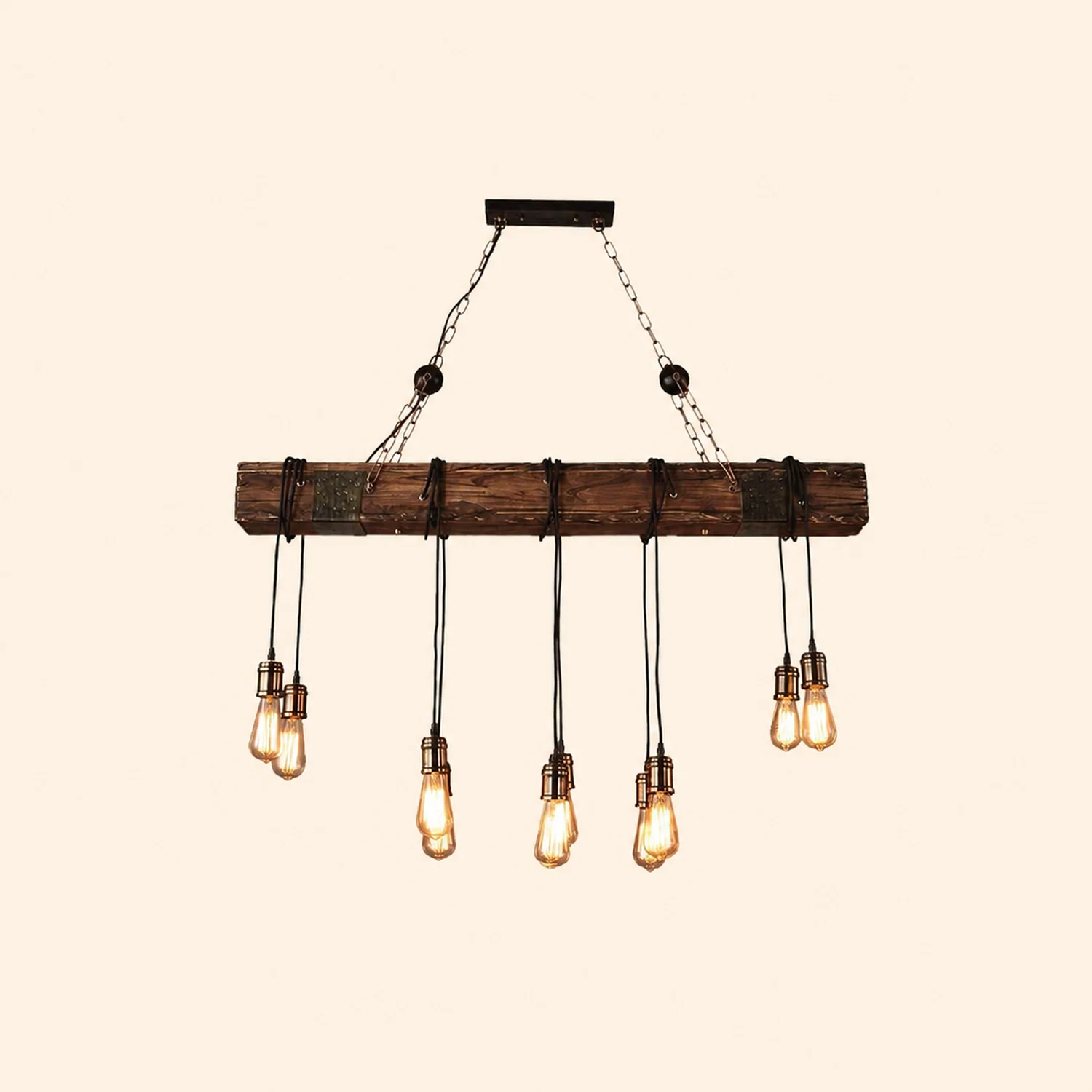 Alessio Linear Retro Wood Pendant Light, Bronze - Lumpaz