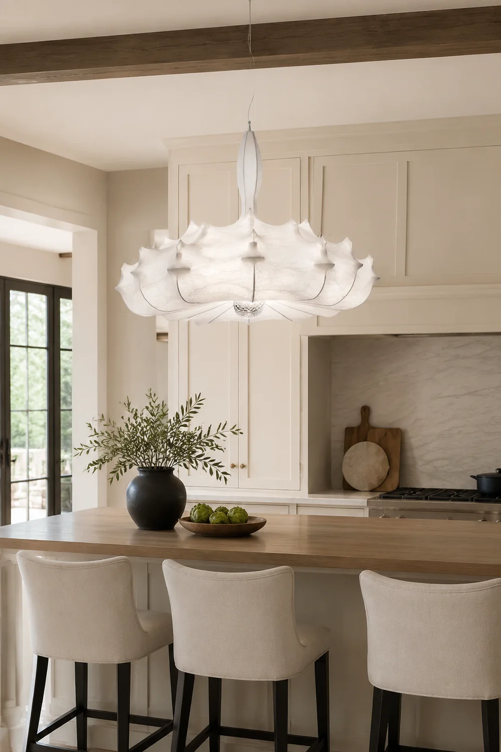 Renée Modern Artificial Silk/Metal Pendant Light,  White - Lumpaz