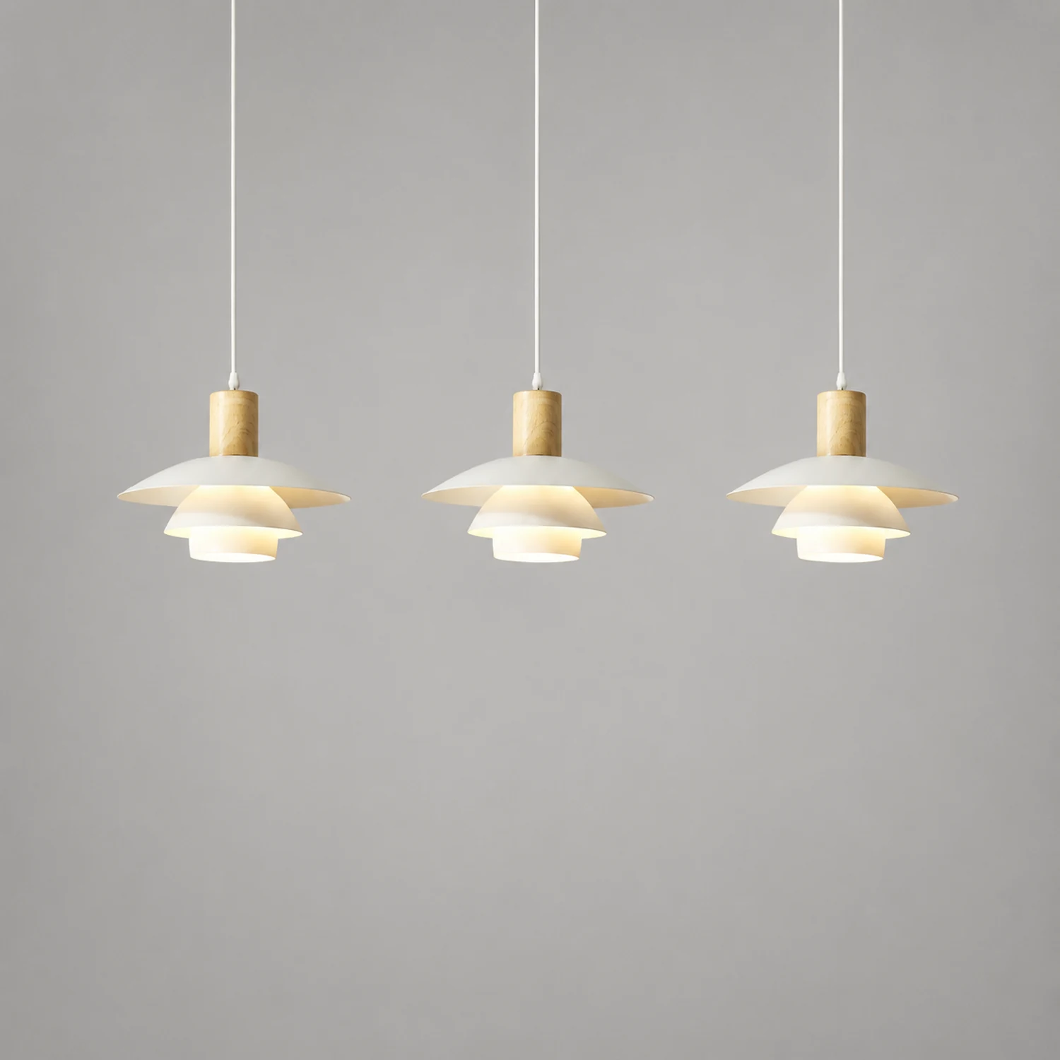 Morandi Modern LED Pendant Light White/Wood Metal Bedroom/Living Room - Lumpaz