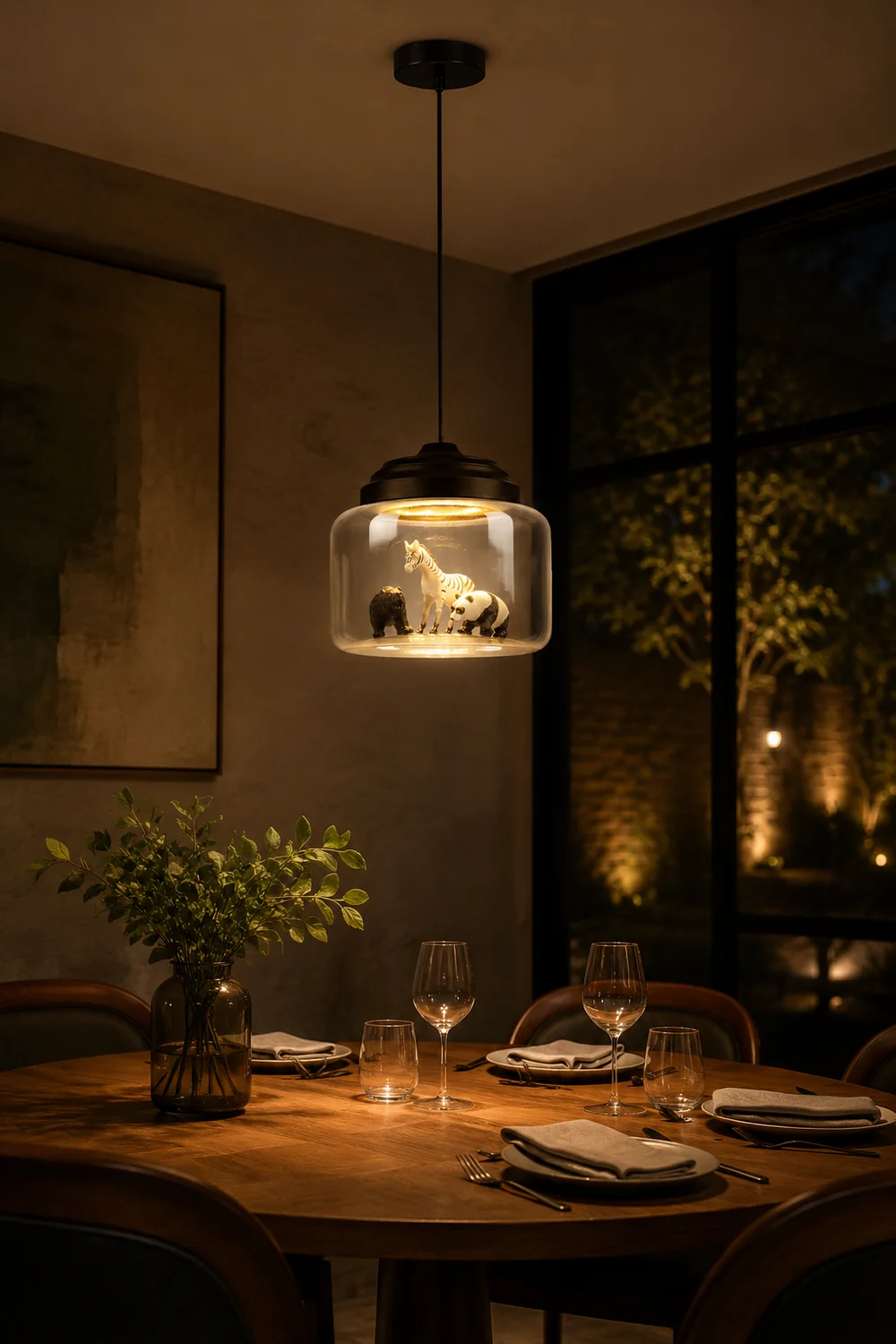 Leilani Modern Animals Art Deco Glass Pendant Light, Black/White - Lumpaz