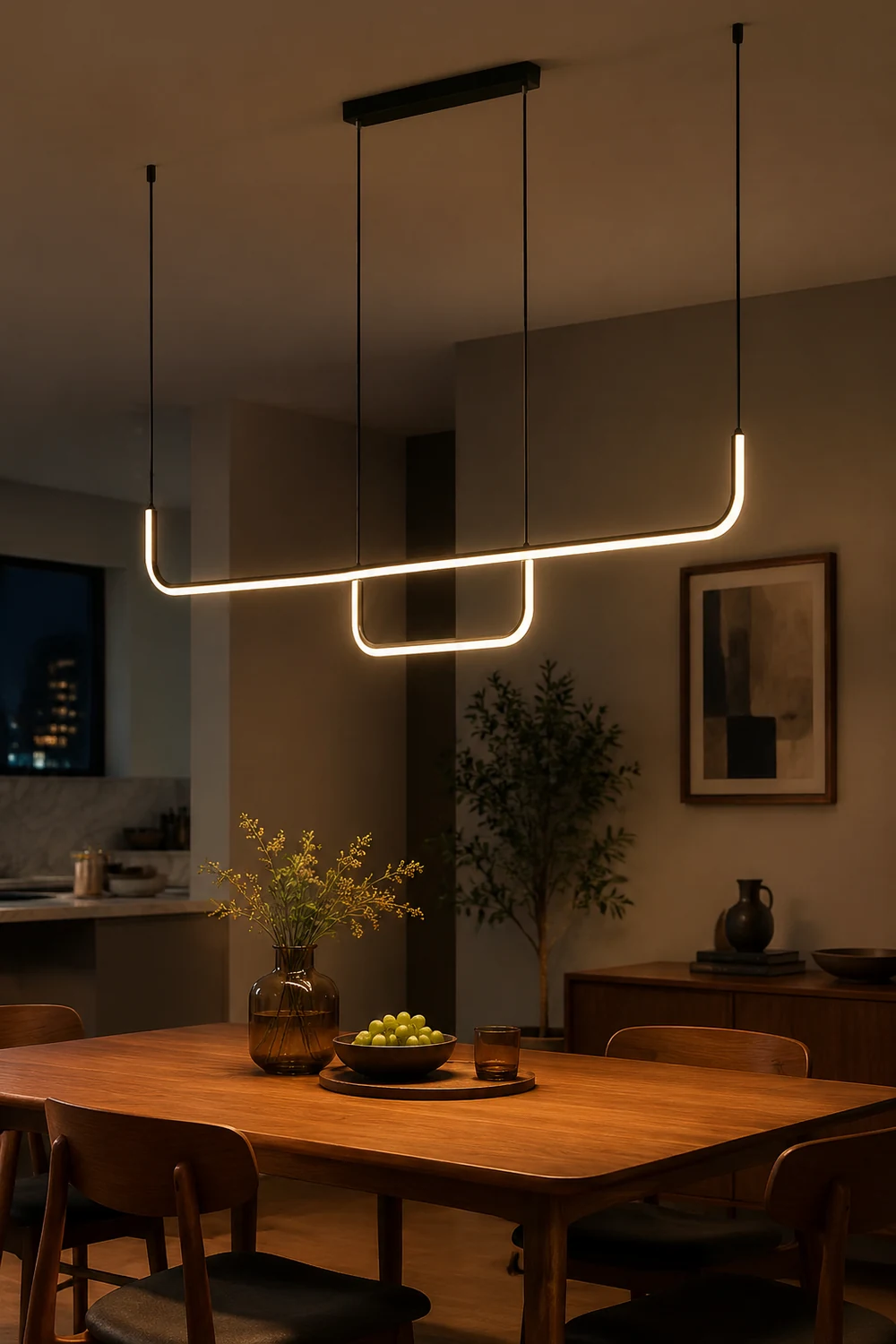 Edge Modern Linear Pendant Light Double Frame, Black/Gold - Lumpaz