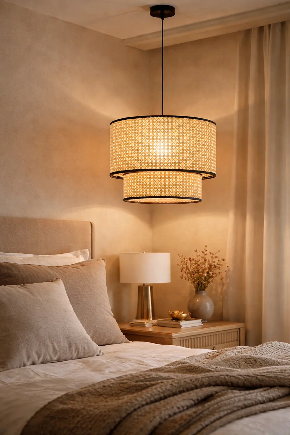 Ritta Japanese Rattan Pendant Light, Double-Layer - Lumpaz