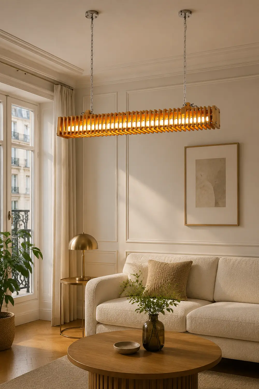 Austin Rectangular LED Pendant Light, Wood & Metal, 47.5" - Lumpaz