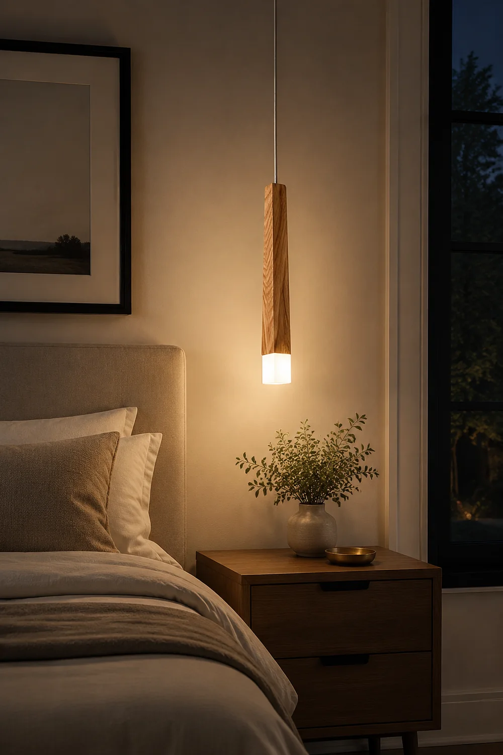 Ozawa Minimalist Linear Wood/Acrylic Pendant Light, Wood - Lumpaz