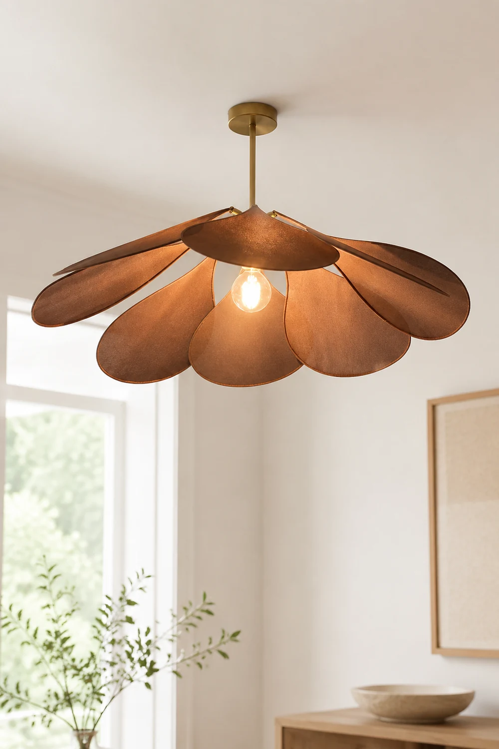 Renée Pendant Light Vintage Rustic Wabi Sabi, Fabric, White/Brown - Lumpaz