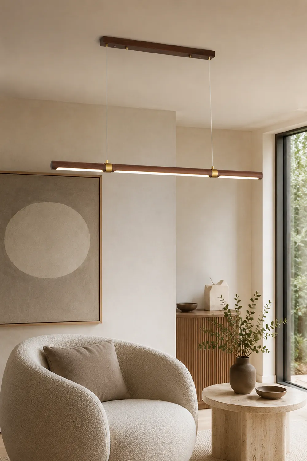 Ozawa Modern Minimalist Pendant Light, Metal Water Transfer Wood - Lumpaz