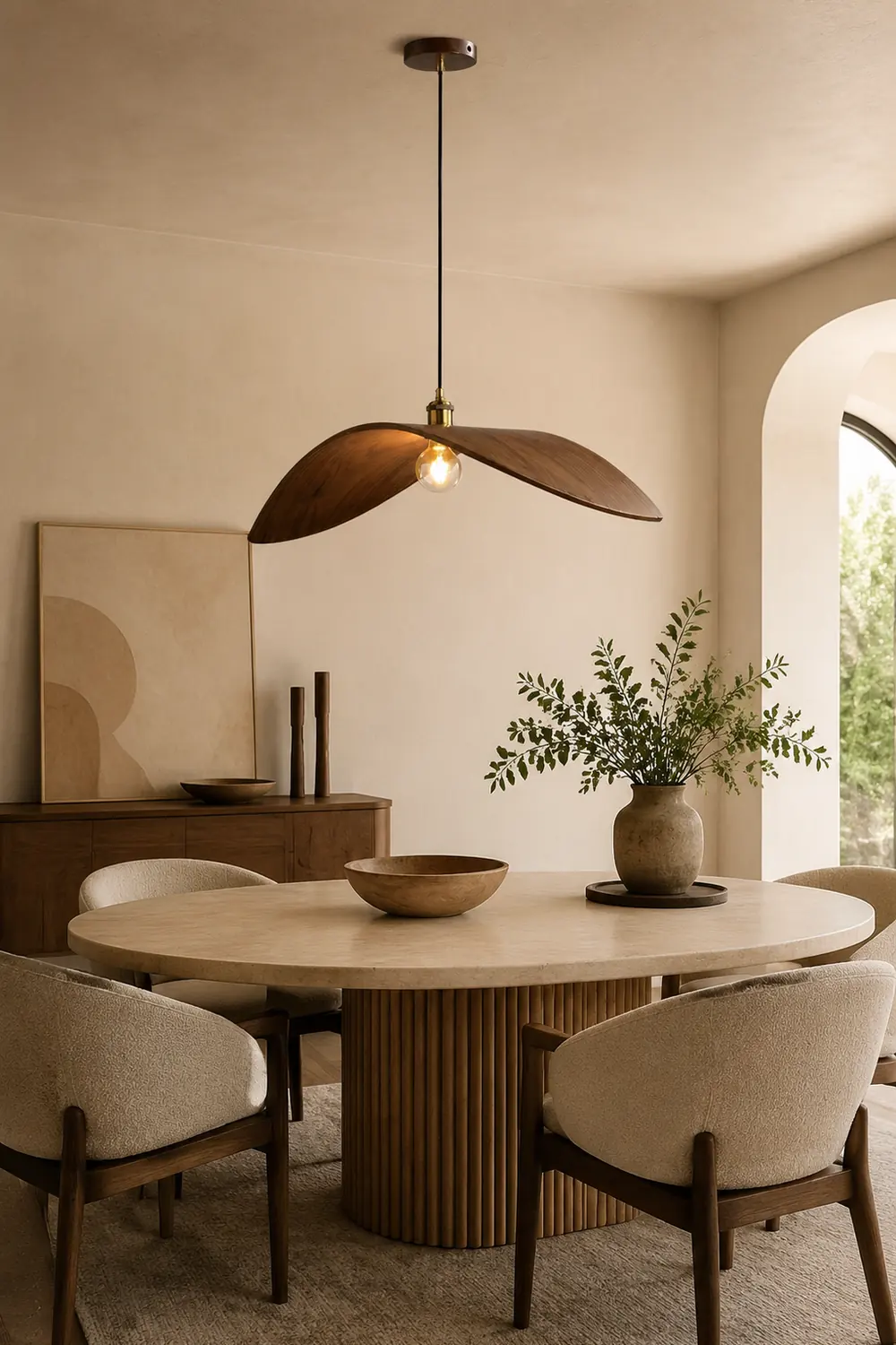 Ozawa Curved Art Pendant Light, Metal & Wood - Lumpaz