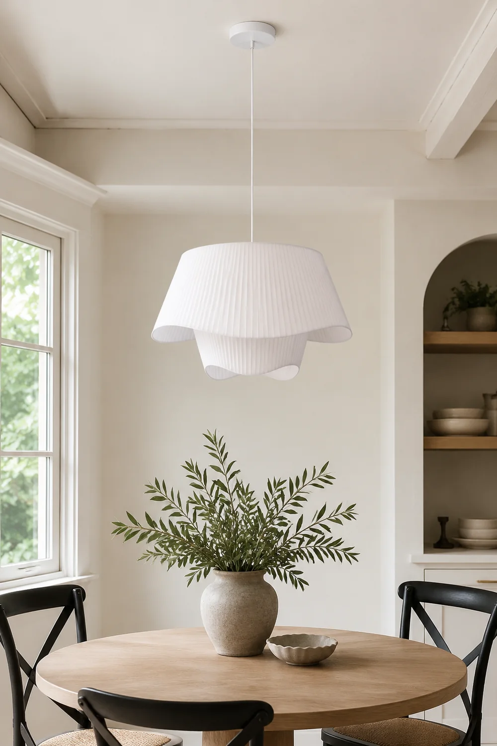 Renée French Country Fabric/Metal Pendant Light, White - Lumpaz