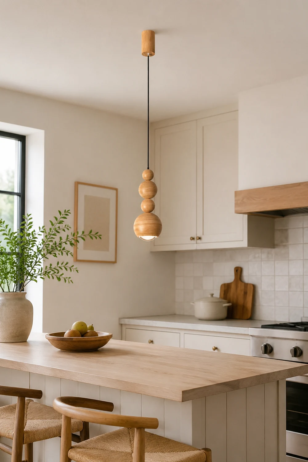 Muto Vintage LED Pendant Globe Light White Metal Wood Bedroom - Lumpaz