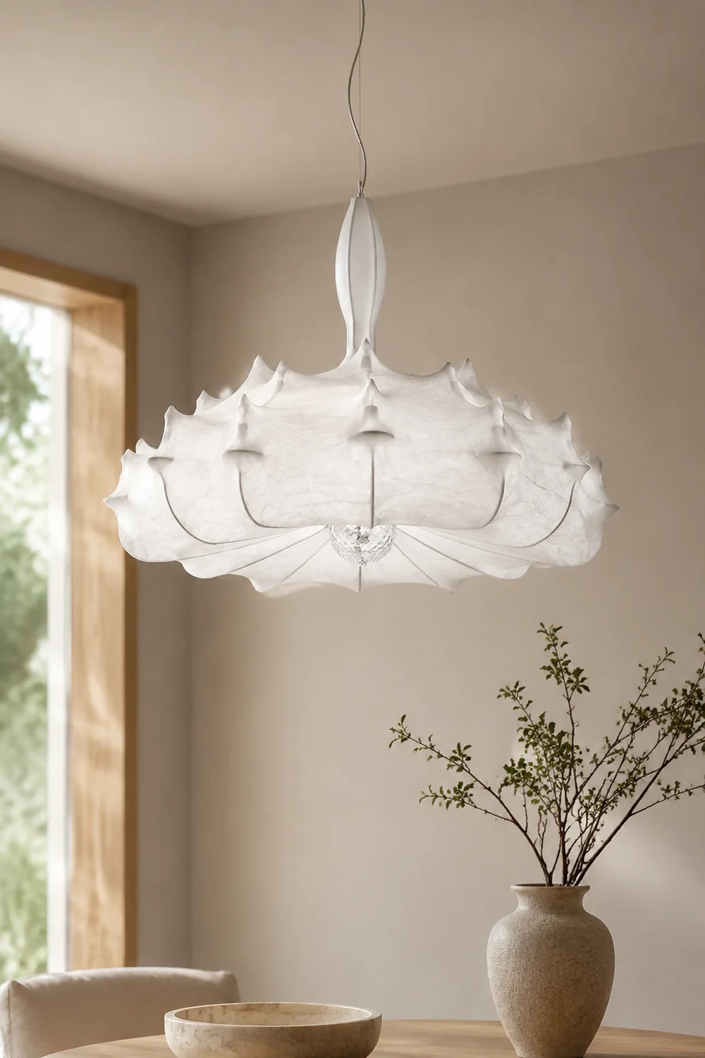 Renée Modern Artificial Silk/Metal Pendant Light,  White - Lumpaz