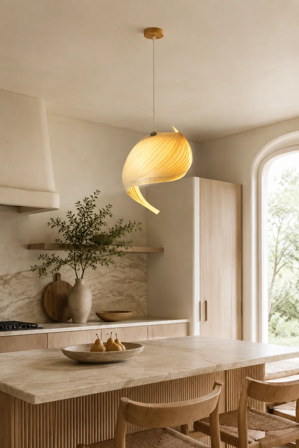 Renée Modern Conch Shell  Metal/Wood Pendant Light, Wooden - Lumpaz