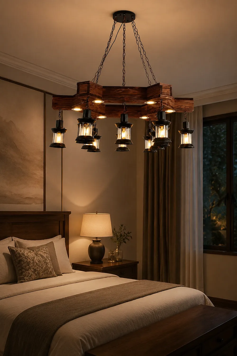 Austin Retro Metal/Wood Lantern Pendant Light, Walnut - Lumpaz