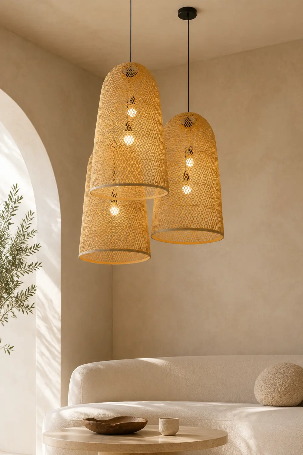 Ritta Natural Handmade Bamboo Led Pendant Light, Bedroom - Lumpaz
