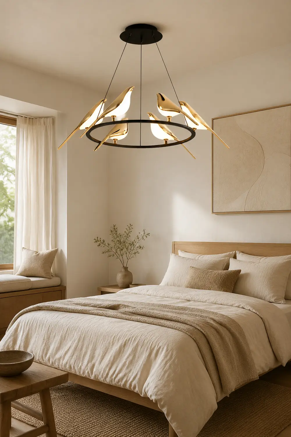 Alice Art Deco Modern Bird Pendant Light, 3/6/9 Heads, Gold - Lumpaz
