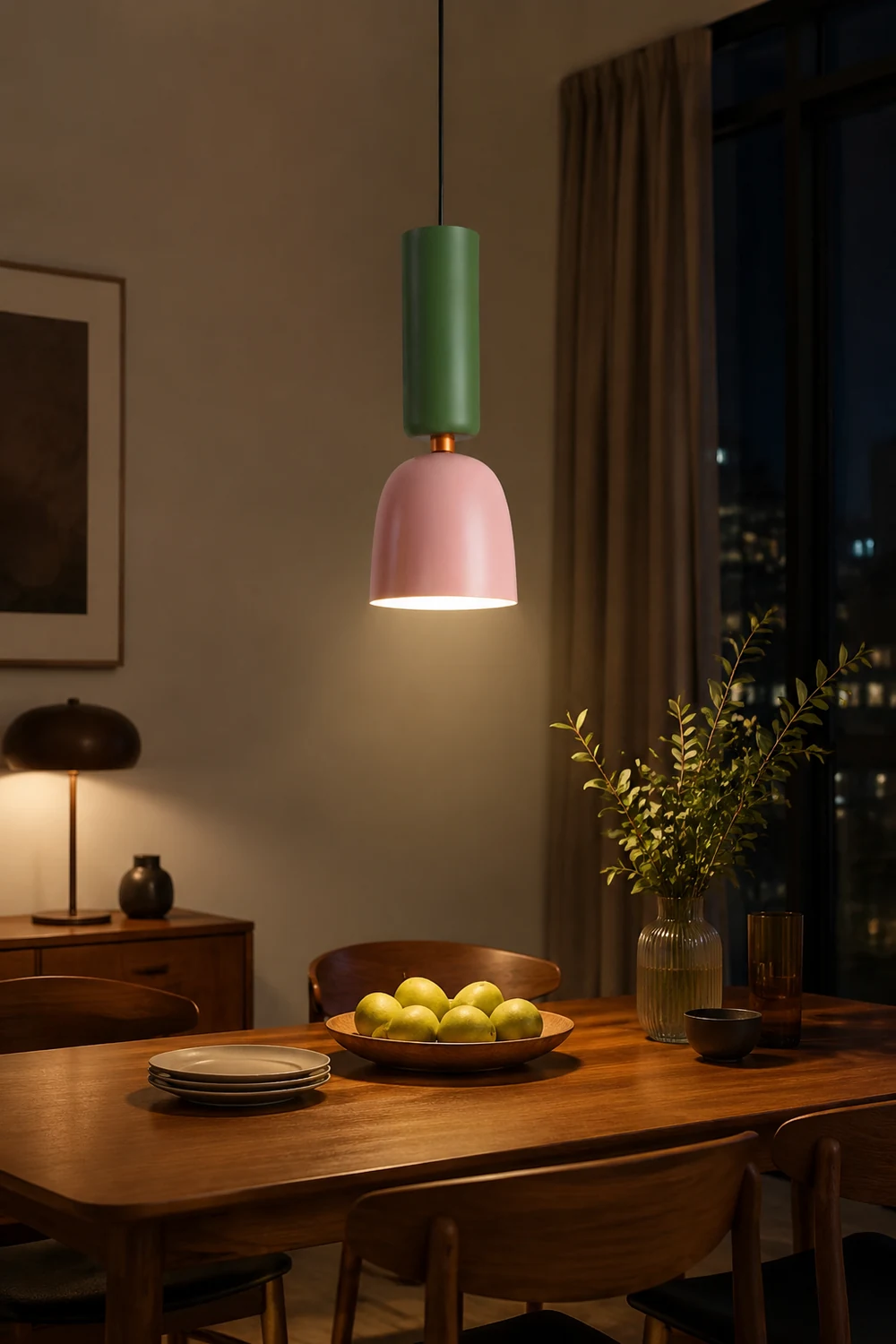 Morandi Modern Dome Art Deco Pendant Light, Black/Yellow/Pink/Gray - Lumpaz