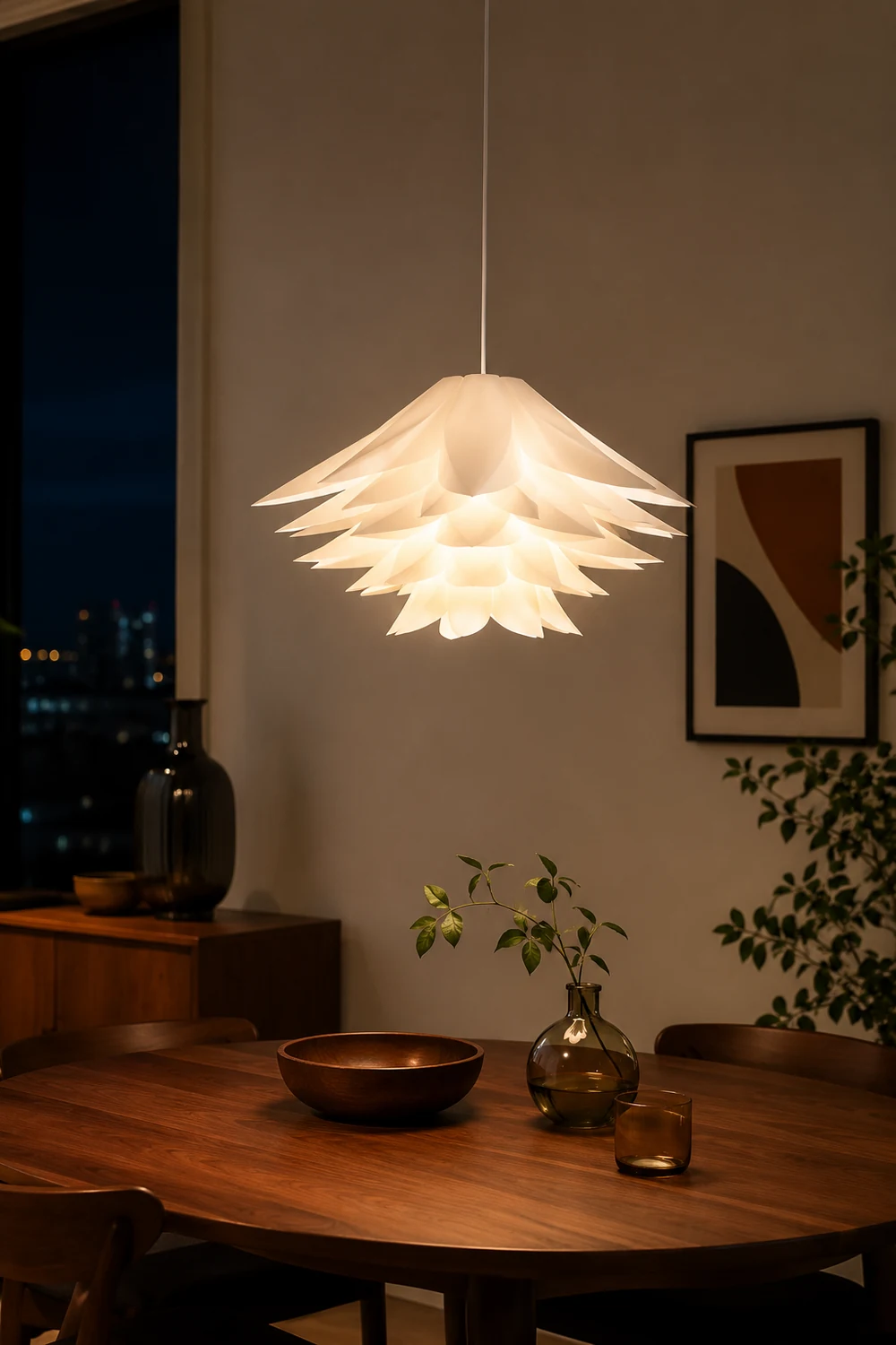 Bella Nordic Minimalist Lotus Pendant Light, Metal/PVC, White - Lumpaz