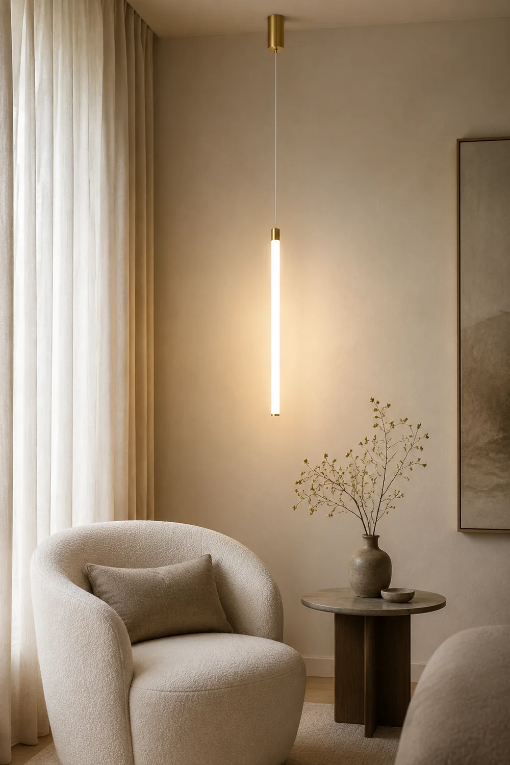 Edge Pendant Light Linear Modern/Minimalist, Acrylic, White, Living Room - Lumpaz