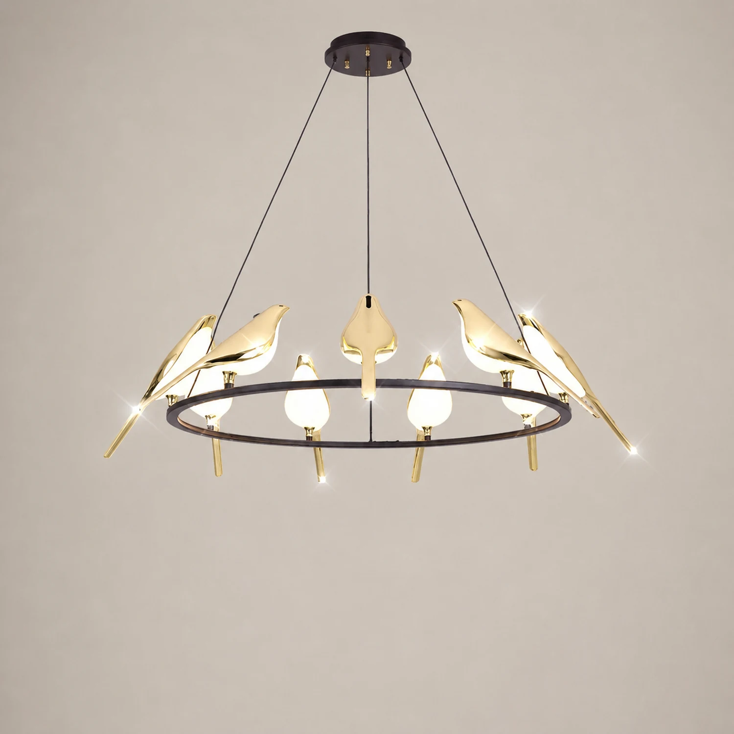 Alice Art Deco Modern Bird Pendant Light, 3/6/9 Heads, Gold - Lumpaz