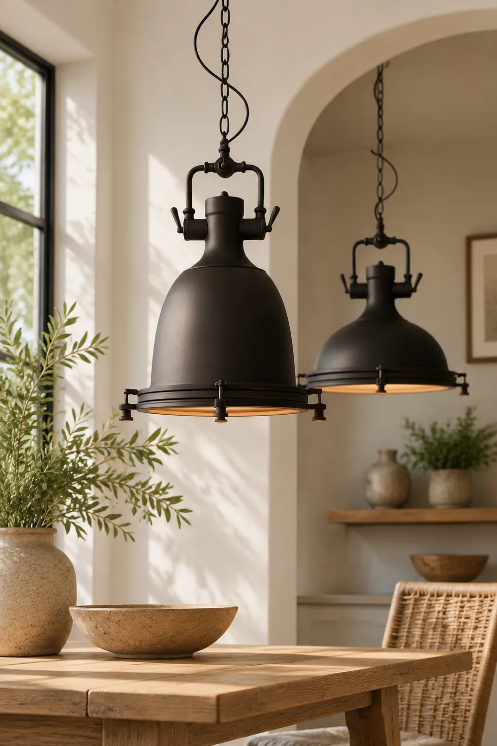 Alessio Rustic Retro Pot Black Metal Pendant Light, 2 Style - Lumpaz