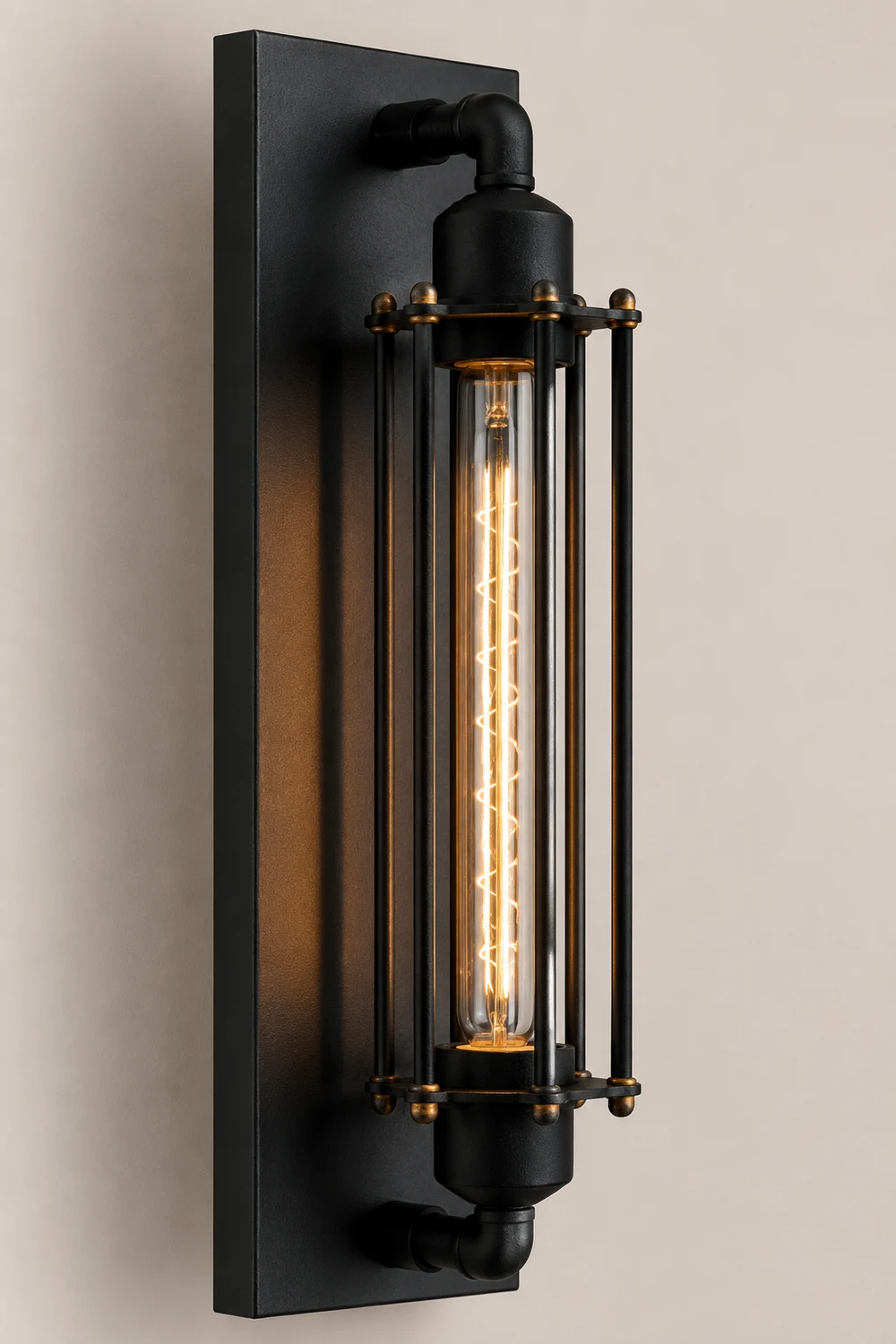Orr Industial Rectangular Metal/Glass Wall Lamp, Black - Lumpaz
