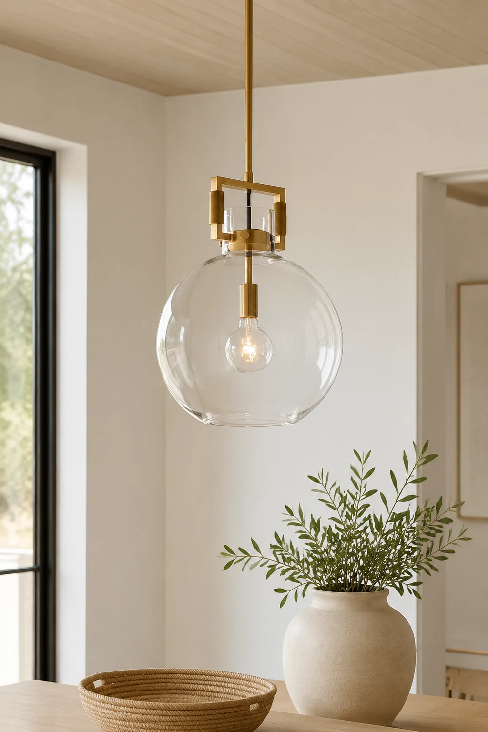 Cairns Modern Geometric Glass/Metal Pendant Light, Brass - Lumpaz