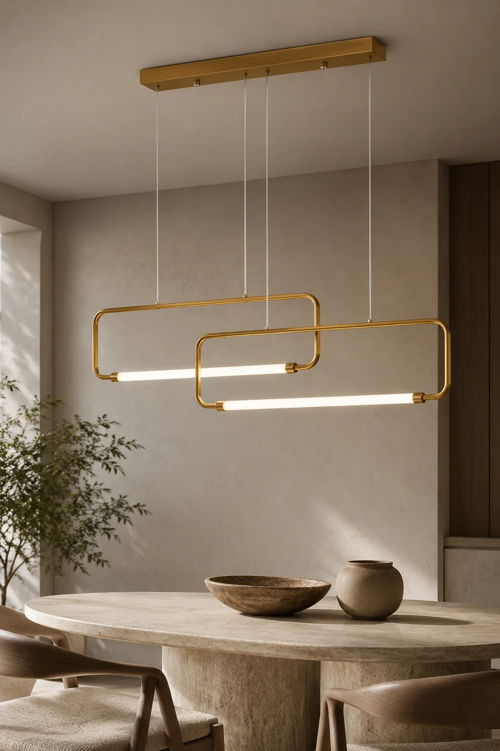 Bouvet Modern Minimalist Double-Rectangular Metal/Acrylic Pendant Light, Black/Gold - Lumpaz