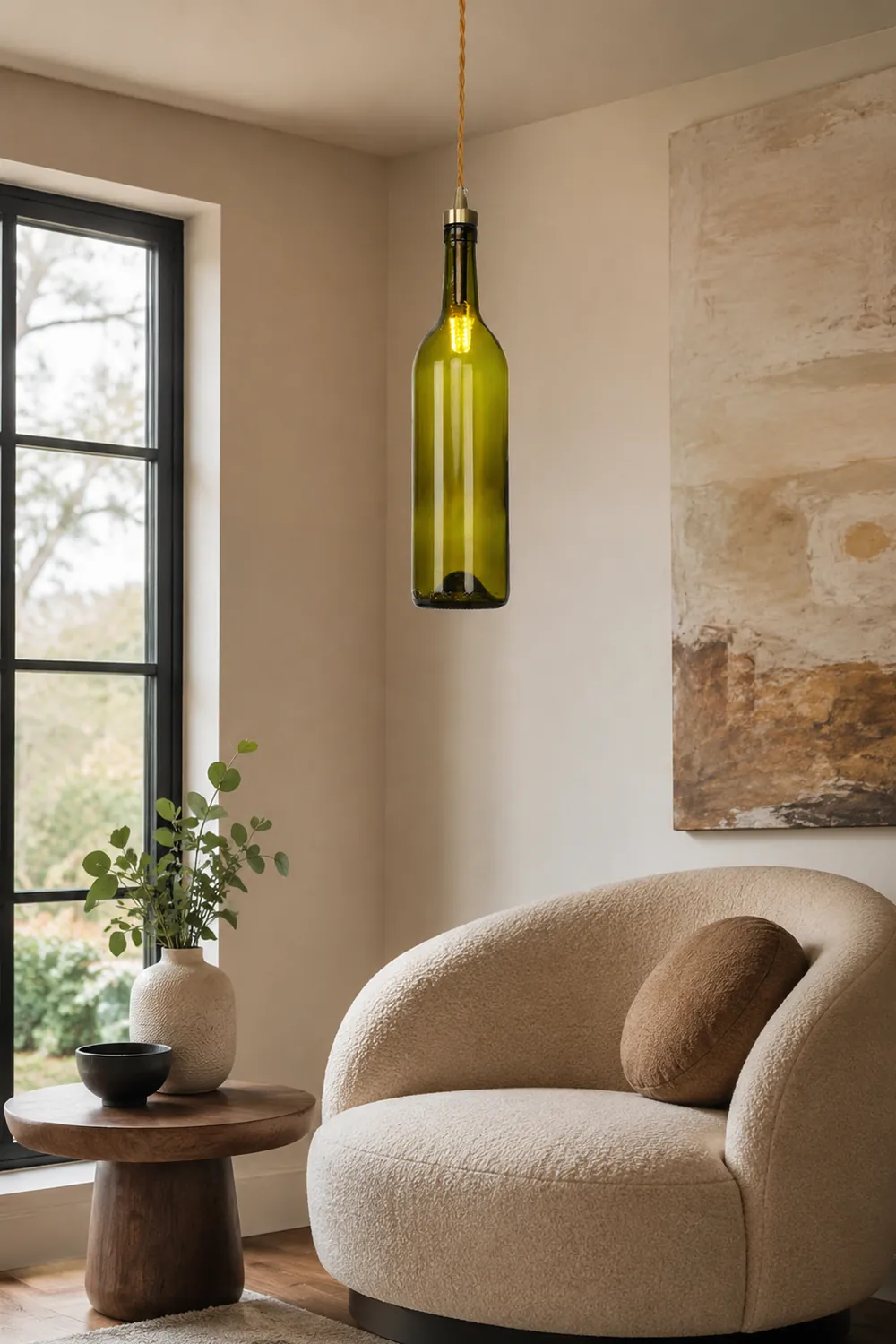 Hailie Industrial Wine Bottle Glass Pendant Light, Colorful - Lumpaz