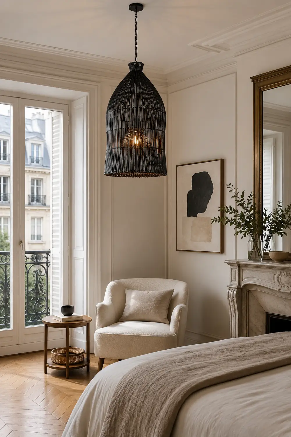 Muto Design Birdcage LED Pendant Light Black/White Metal/Rattan Bedroom/Living Room - Lumpaz