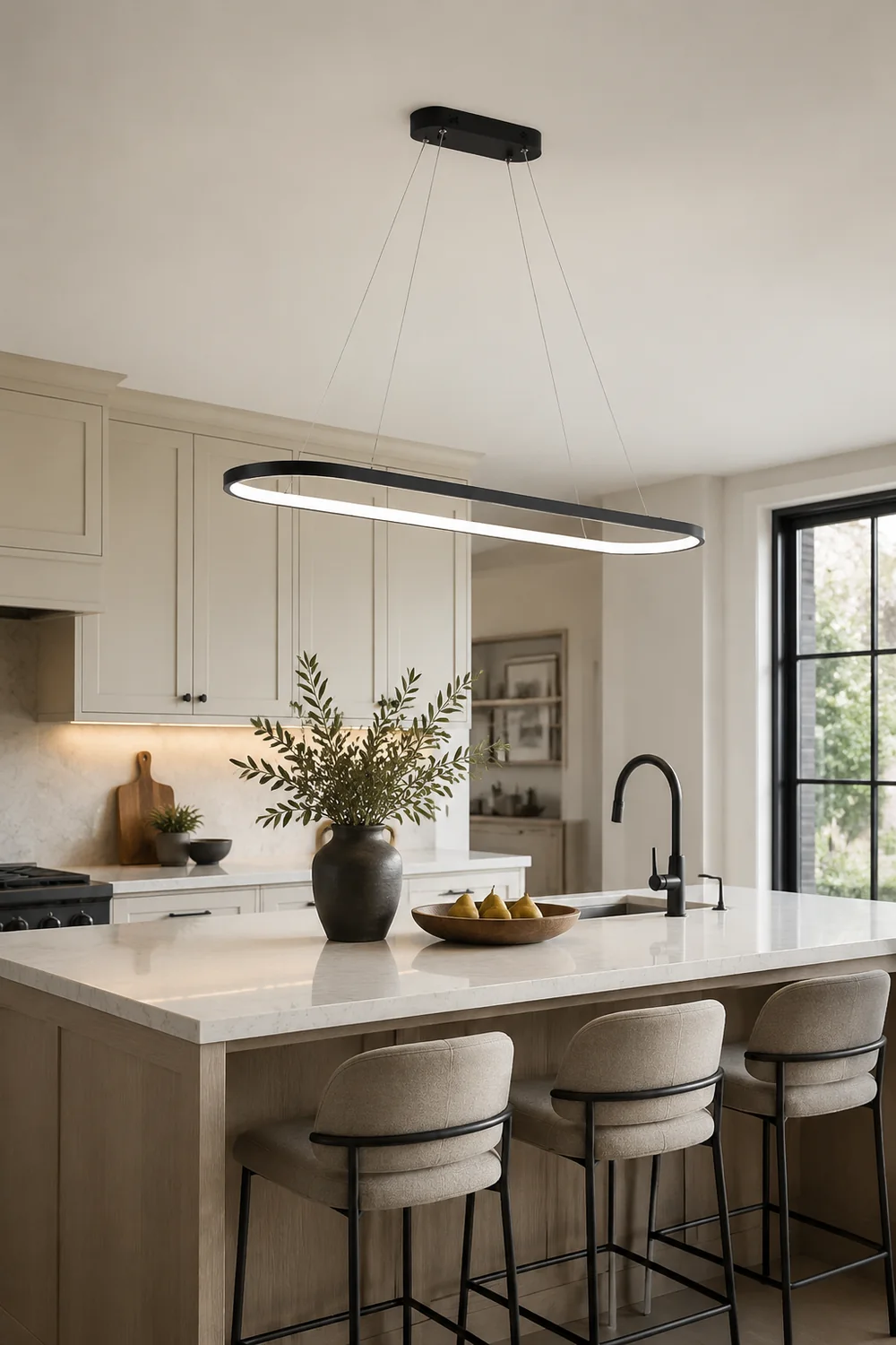 Edge Oval Minimalist Hanging Pendant Light, Black/White/Gold - Lumpaz