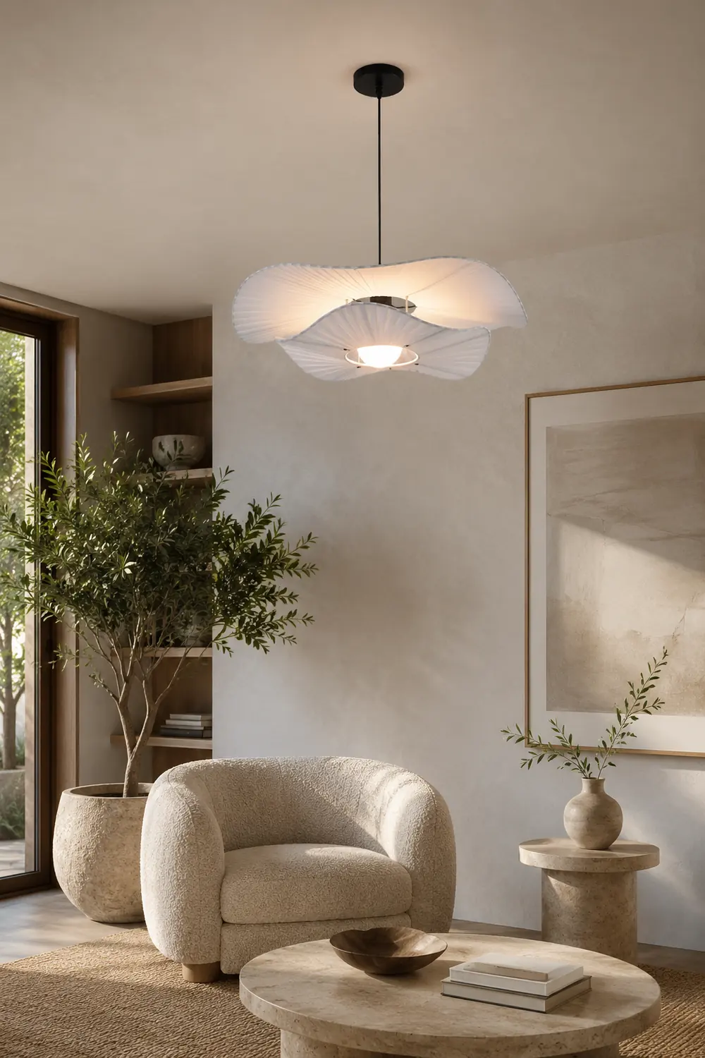 Renée Modern Nordic Cloth/Metal Shell Pendant Light, White - Lumpaz