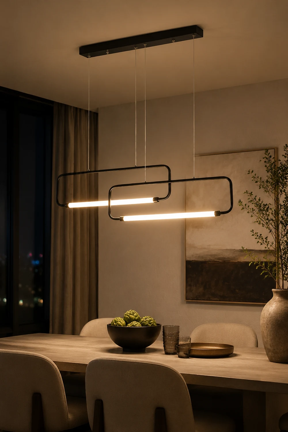 Bouvet Modern Minimalist Double-Rectangular Metal/Acrylic Pendant Light, Black/Gold - Lumpaz