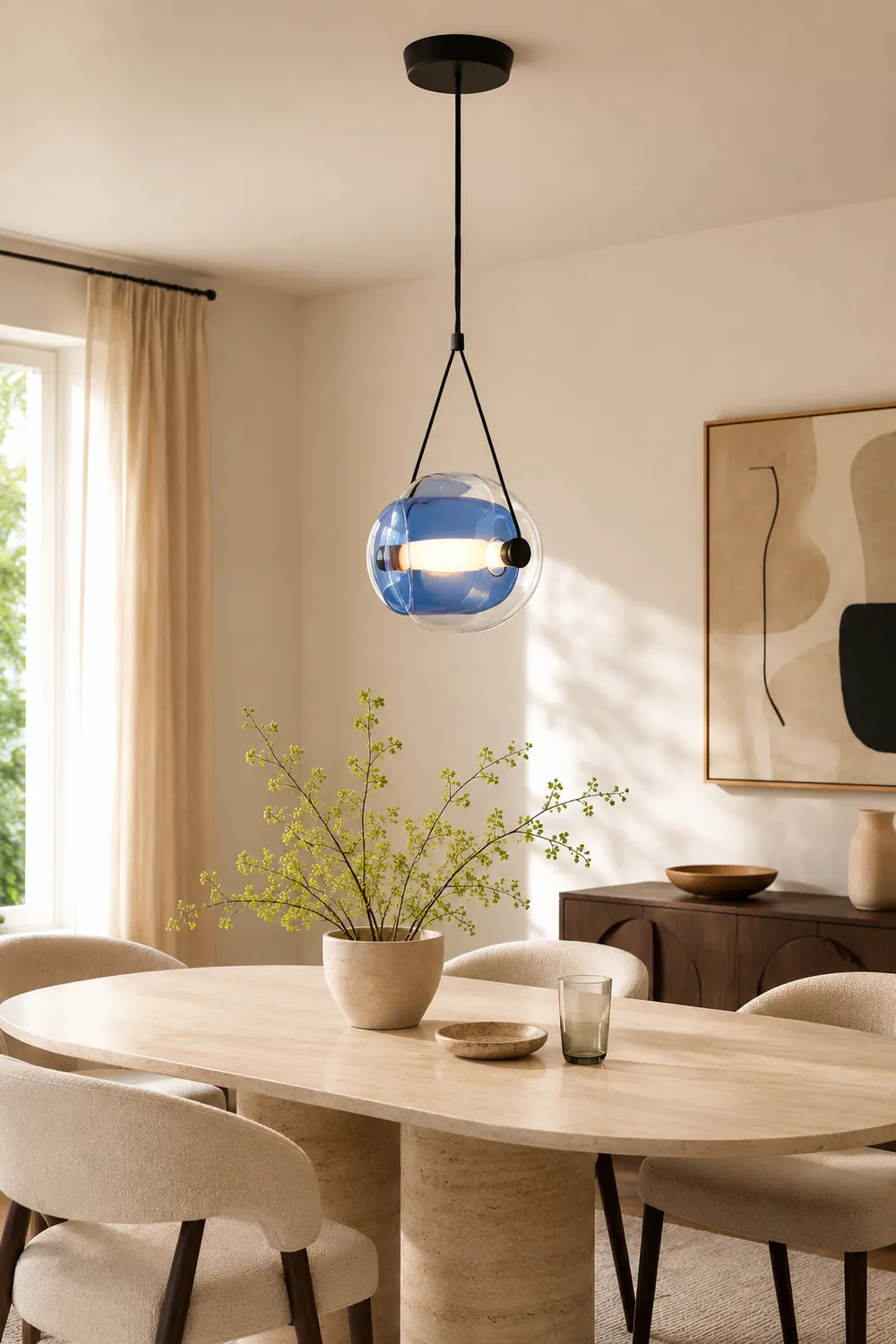 Hailie Modern Bubble Glass Pendant Light, Blue/Yellow/Pink/Smoky Gray/White/Clear - Lumpaz