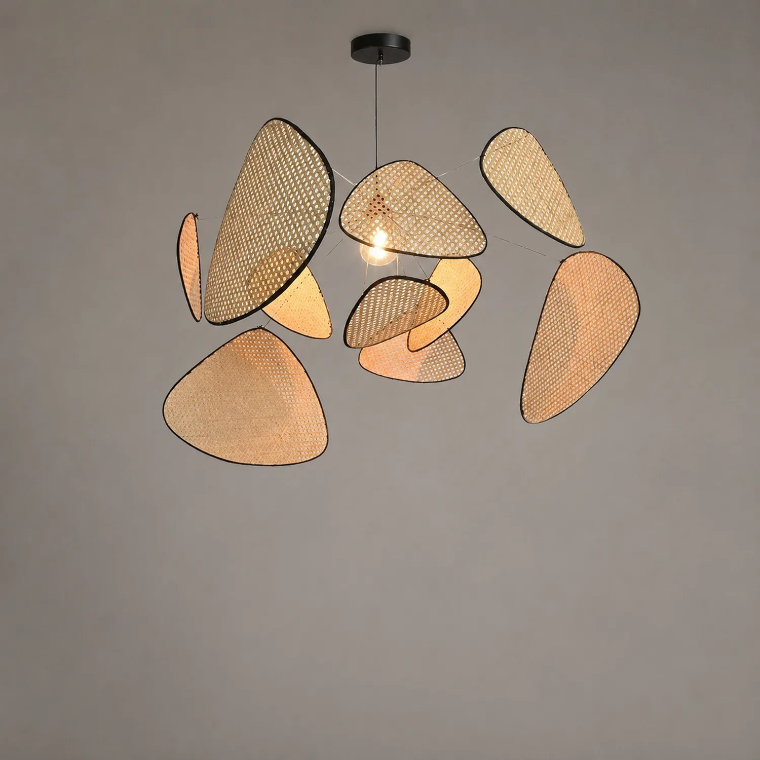 Ritta Pendant Light Leaf Grid, Rattan/Metal, Bedroom - Lumpaz