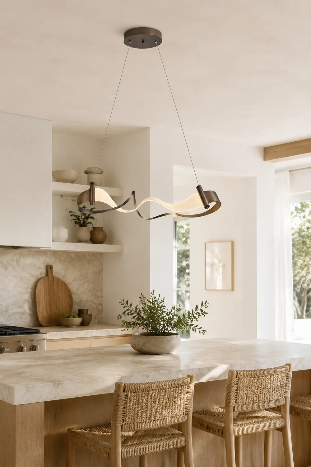 Metal Gold Pendant Light, Wavy Shape - Lumpaz