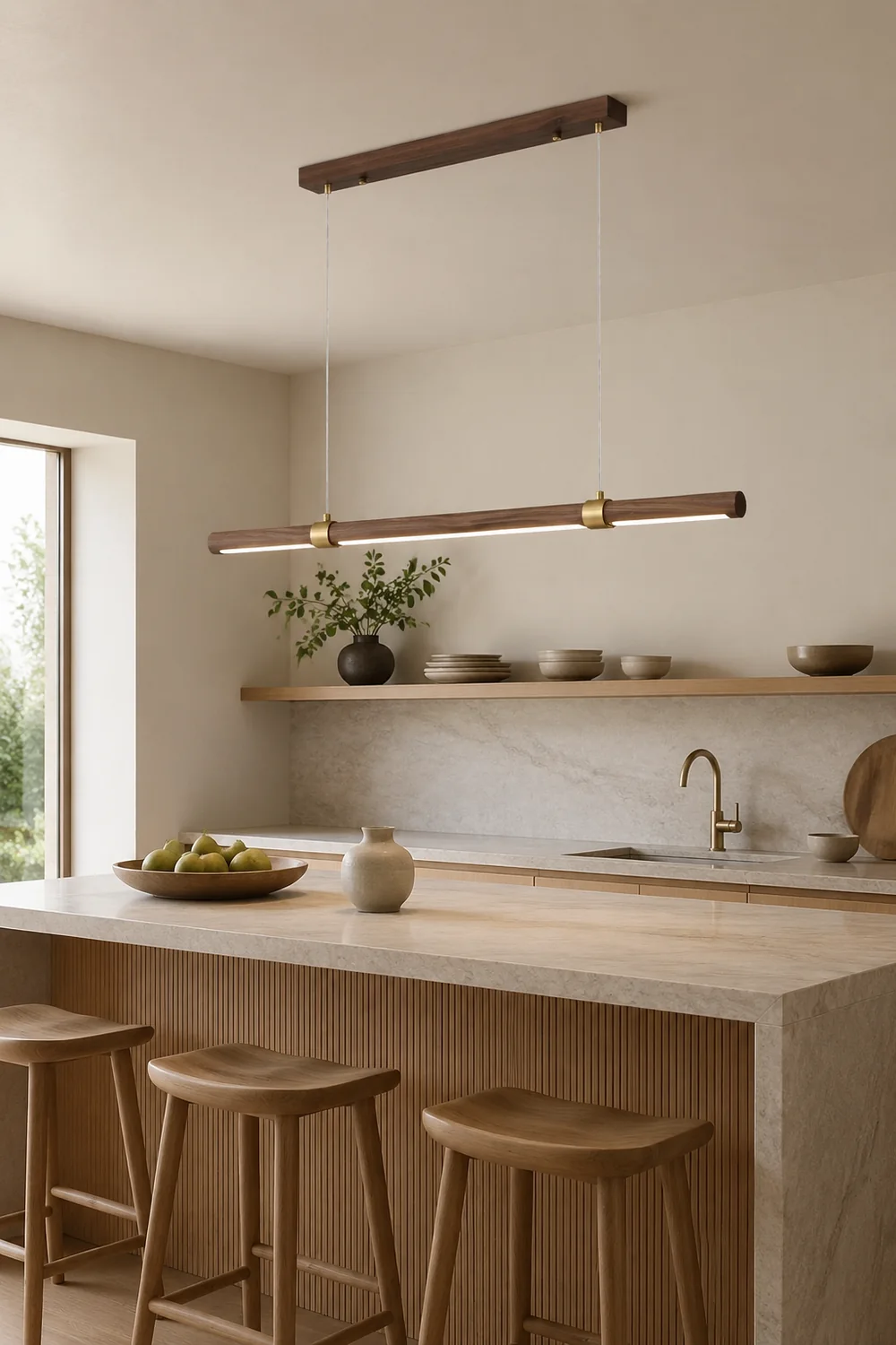 Ozawa Modern Minimalist Pendant Light, Metal Water Transfer Wood - Lumpaz