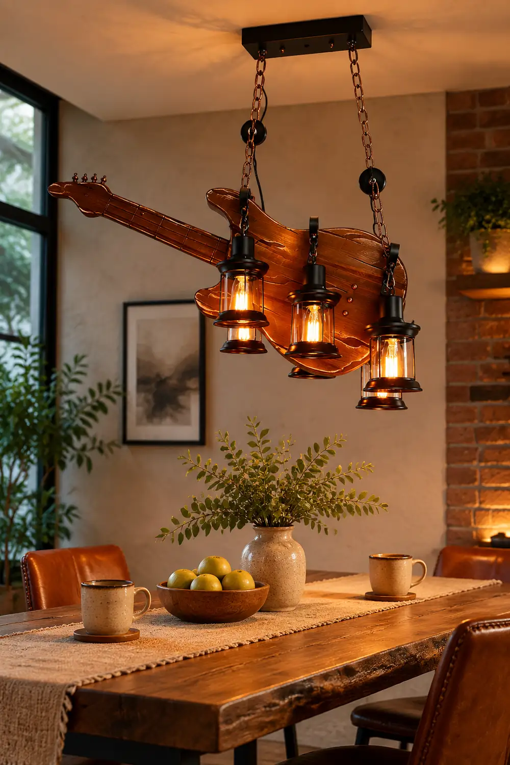 Austin Farmhouse Guitar Pendant Light, Metal/Wood, Walnut - Lumpaz