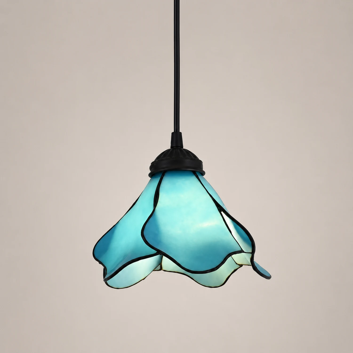 Félicie Flower Stained Glass Pendant Light, Blue/Pink, 1/3 Heads - Lumpaz